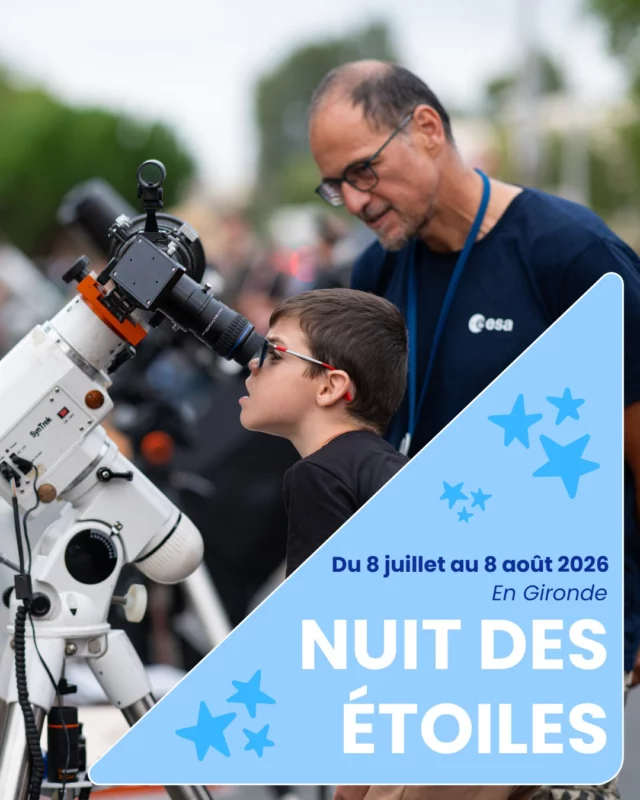 ✨ Cet été, Cap Sciences vous donne rendez-vous lors des Nuits des Étoiles ! 🔭

Le temps d'une douce soirée estivale, levez les yeux vers le ciel et laissez-vous emporter dans un voyage au cœur de l'Univers, accessible à tous.

Les dates à ne pas manquer 👀 :

👉 Le 8 juillet – Nuit des étoiles BOMA – à Saint Denis de Pile
De 19h30 à minuit. Gratuit sans inscription.

Projection du film "Arco" de Hugo Bienvenu & Observations du ciel proposées par l’Association astronomique vega de la lyre et Radio France

👉 Le 24 juillet – Toiles étoiles au Domaine de Malagar – à Saint-Maixant
De 20h à minuit. Gratuit sans inscription.

Observations du ciel et conférences proposées par l’Association d’Astronomie de Gironde (AG33)

👉 Le 31 juillet – Nuit des étoiles – Côté Sciences Air&Espace à Mérignac
De 20h à minuit. Gratuit sans inscription.

Tout le programme de la soirée est à retrouver sur notre site internet

👉 Le 7 août – Nuit des étoiles – Parc Saint-Albe à Gradignan
De 20h à minuit. Gratuit sans inscription.

Observations du ciel proposés par Jalle Astronomie

👉 Le 8 août – Nuit des étoiles – à Saint-Vivien de Blaye
De 19h30 à minuit. Gratuit sans inscription.

Observations du ciel et conférences et jeux proposés par l’Association d’Astronomie de Gironde (AG33)

A découvrir sans modération en famille ! 💫