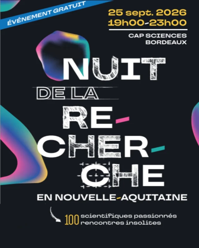 🔬Et si vous rencontriez des chercheurs et des chercheuses pour découvrir qui ils sont et ce qu’ils font ?

La Nuit de la Recherche fait son grand retour !✨

Plus de 100 scientifiques rien que pour vous : que vous soyez passionnés de sciences ou simplement curieux, dans une ambiance festive et détendue, venez rencontrer ces hommes et ces femmes de sciences pour des moments de partages singuliers. 🎉

📅 RDV le vendredi 25 septembre 2026 dès 19h00.

De nombreuses animations seront à découvrir tout au long de cette soirée. Découvrez le programme dès maintenant sur notre site Internet.

On vous attends nombreux !

Merci à nos précieux partenaires pour leur soutien et engagement 🙏

Avec @universitedebordeaux  @@ubmontaigne  @cnrs  @inria_officiel  @inrae  @inserm  @bordeauxinp , @artsetmetiers_ensam  et le soutien de @bordeauxmetropole , @region_nouvelle_aquitaine, l’Agence nationale de la recherche, du label Science avec et pour la société