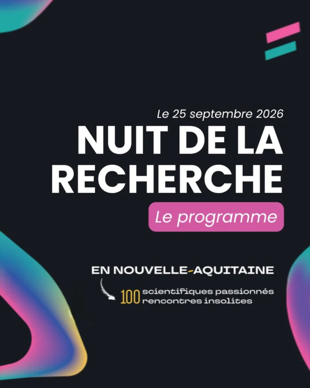 En manque d’idée pour la soirée du vendredi 25 septembre ? 👀

Plus pour longtemps avec ce programme nocturne de la Nuit de la Recherche en Nouvelle-Aquitaine édition 2026 🧬

Le temps d’une nuit, près de 100 scientifiques vous invitent à partager leur quotidien, leurs découvertes et leurs passions à Cap Sciences 🔎

Animations, conférences, rencontres, expositions, émission de radio en direct, un moment privilégié au plus près de la recherche scientifique, à vivre entre amis ou en famille !

🥪 Une petite faim ? Le food truck @food_et_saisons sera présent toute la soirée pour vous restaurer.
🍻 Une petite soif ? Le Café des Sciences sera ouvert pour prendre un verre.

👉 Vendredi 25 septembre de 19h à 23h à Cap Sciences
👉 Tout public - Entrée gratuite

On vous y attend nombreuses et nombreux !